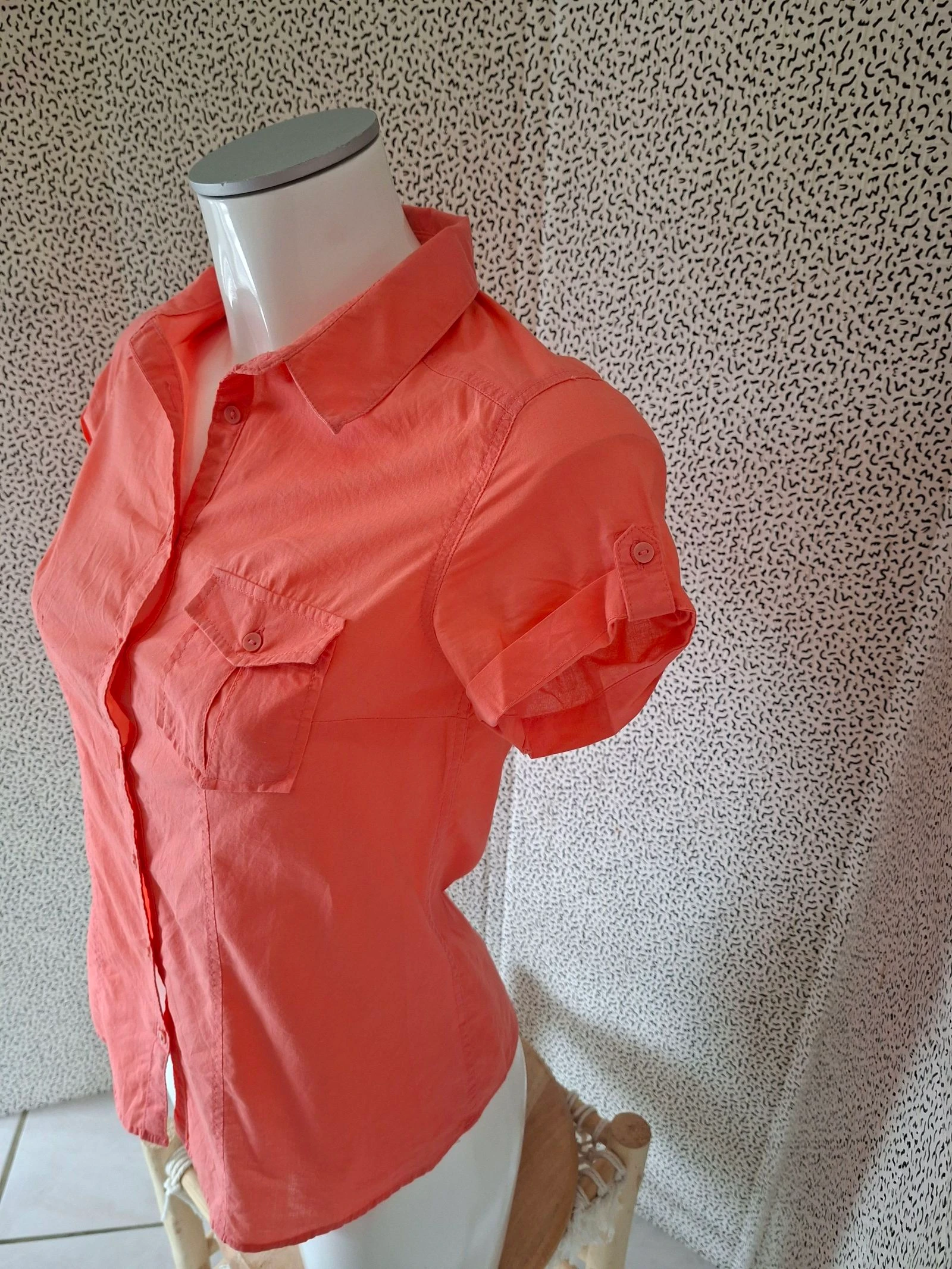 Blusa Camaïeu coral mangas curtas feminina T36 XS algodão – photo 2